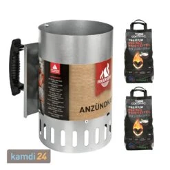 FEUERGOTT Anzündkamin Premium BIG XXL + TOM COCO Grill-Kokoskohlebriketts 2er-Pack (6 Kg)