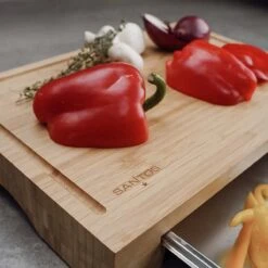 SANTOS Schneidebrett Bambus Mit Edelstahl-Auffangschale -Küche Grill Laden santos schneidebrett bambus mit edelstahl auffangschale fa7bfed9b3441af4567b5247926a0cd9