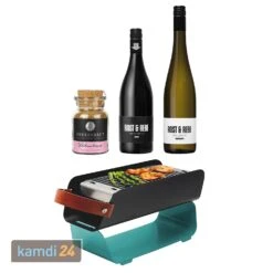 UNA Holzkohlegrill Türkis Geschenkset Mit Grillwein Weiß Und Rot Und Ankerkraut Gewürzmischung Weihnachtspups